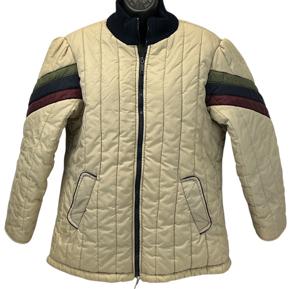 Vintage 80s Snow Weather Puffer Ski Jacket Skier Skiing Beige Womens 20 1/2 - Picture 1 of 8